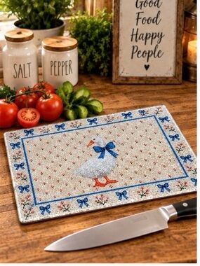 11x8 inch Decorative Goose Cutting Board in Blue and Cream